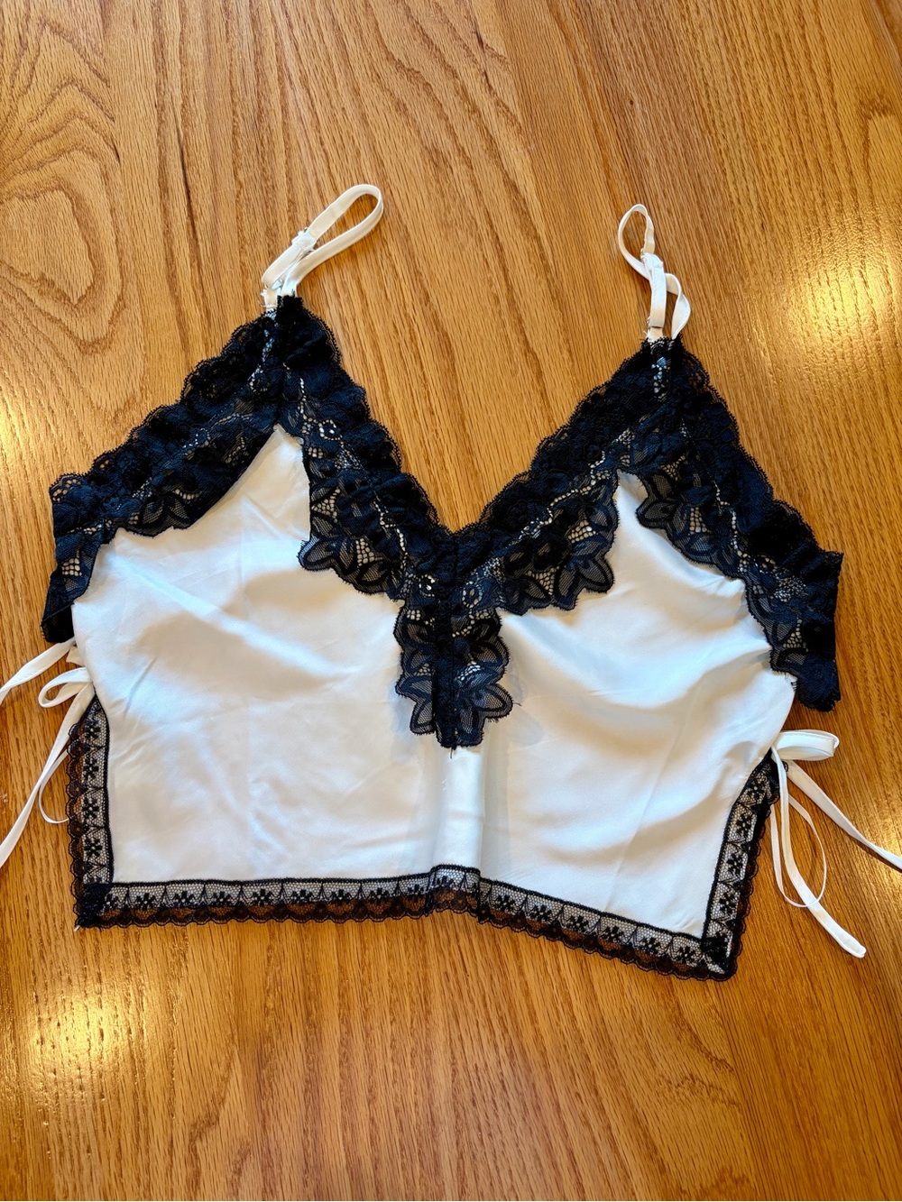 Verge Girl White Camisole with Black Lace Trim